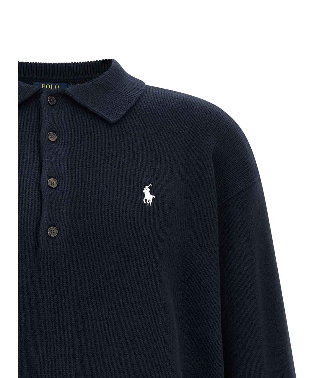 POLO RALPH LAUREN Синее хлопковое поло с длинным рукавом, фото 3