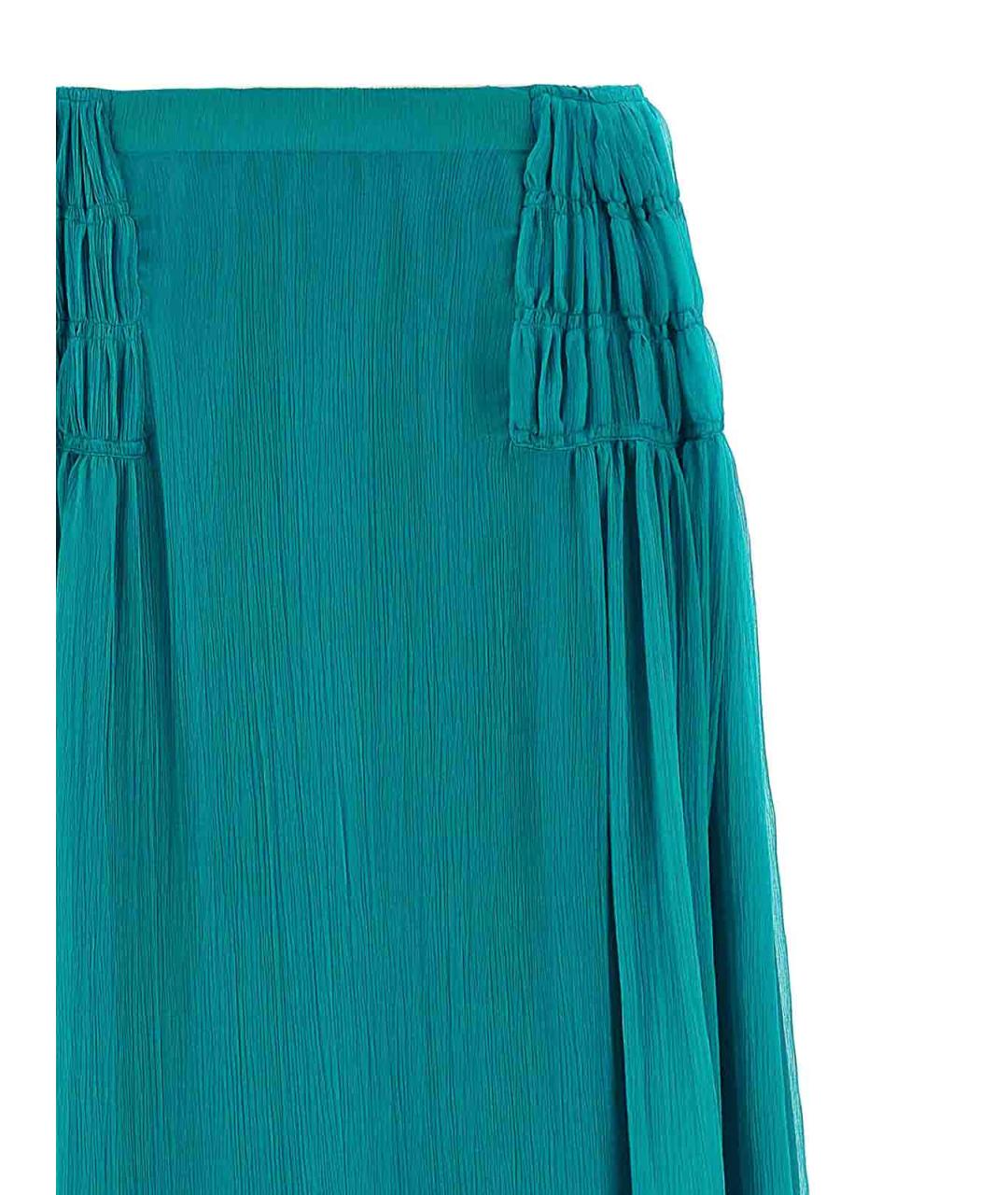 DRIES VAN NOTEN Бирюзовая шелковая юбка макси, фото 3