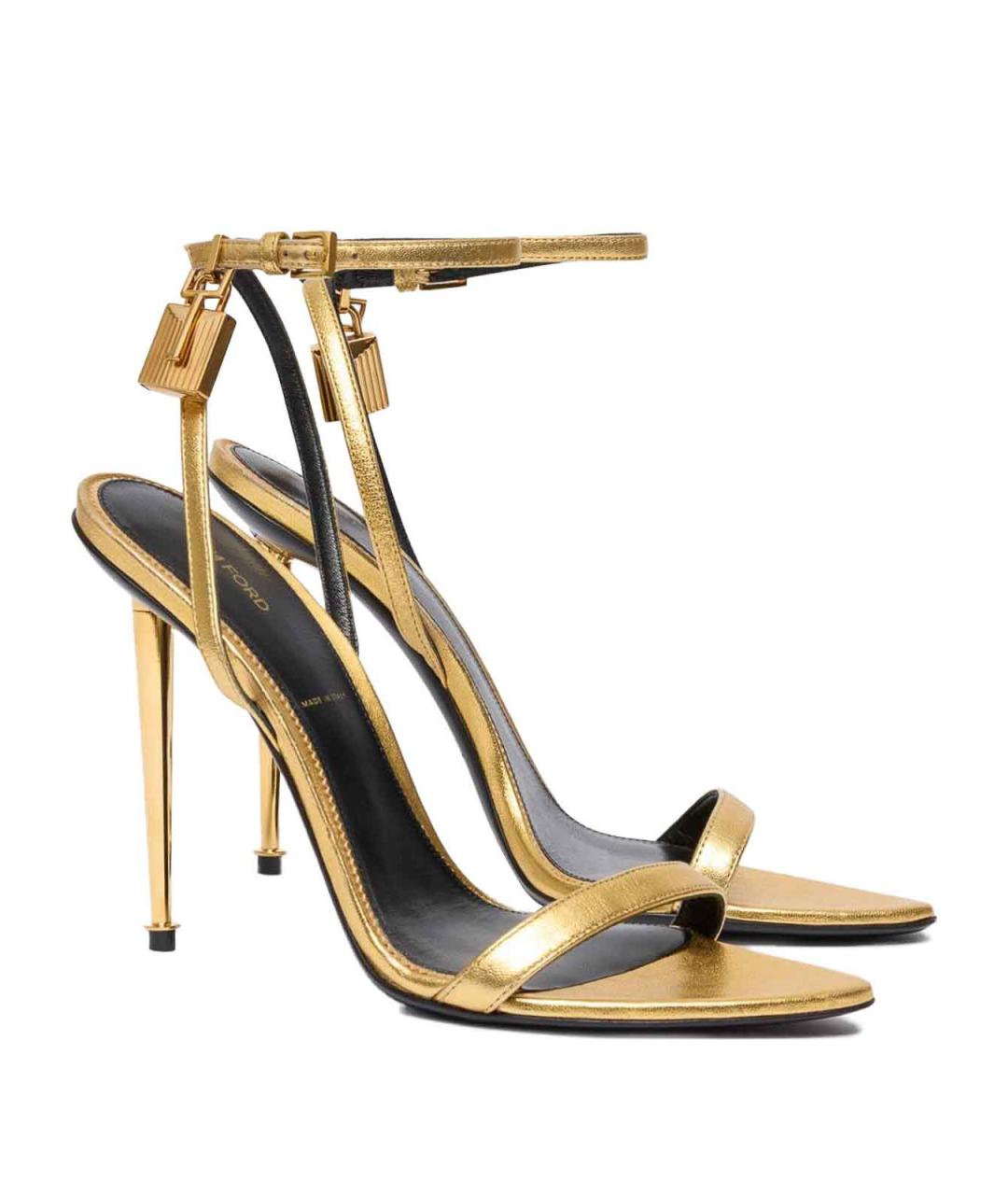 TOM FORD Золотые кожаные босоножки, фото 3