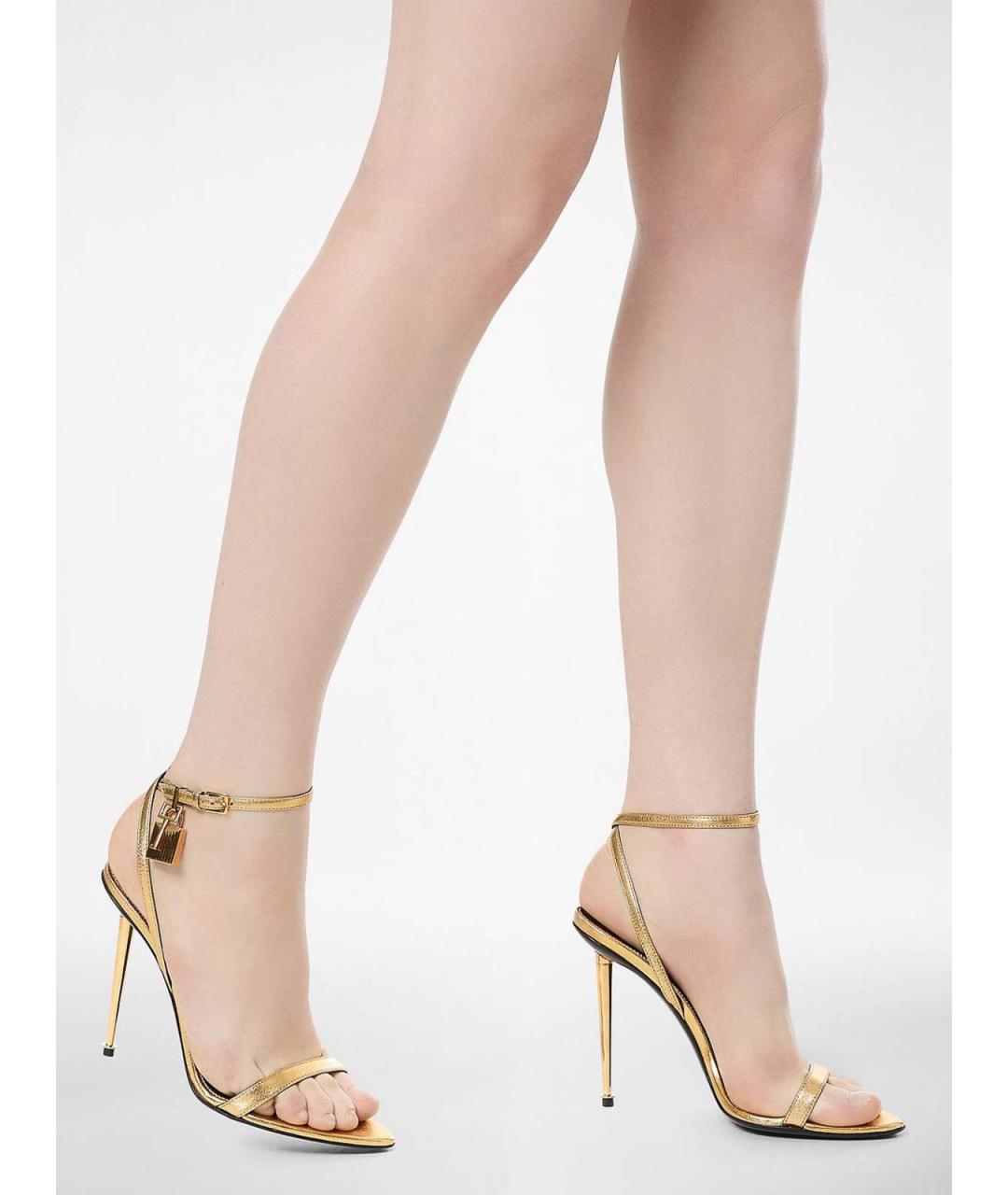 TOM FORD Золотые кожаные босоножки, фото 2