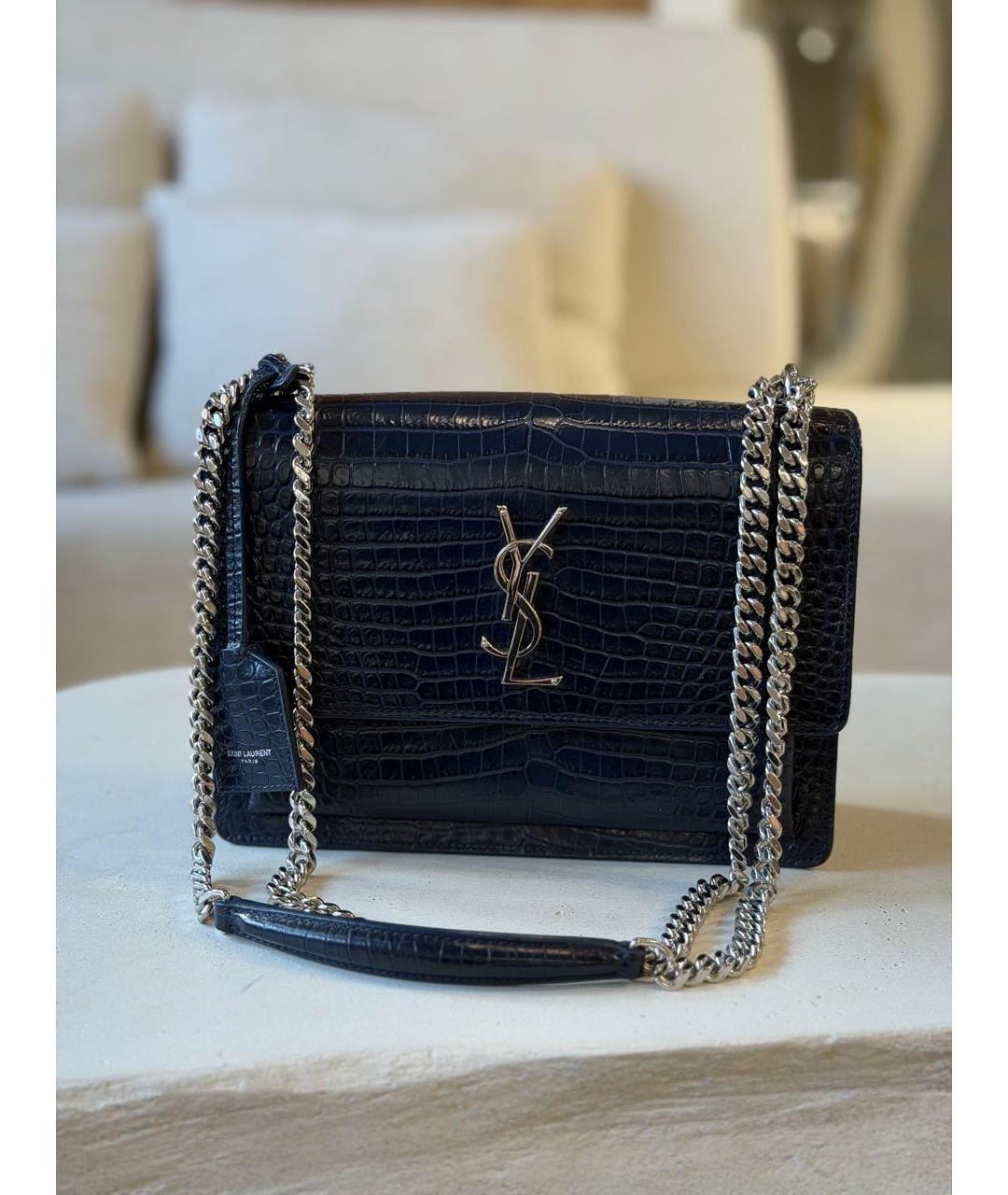 SAINT LAURENT Темно-синяя кожаная сумка через плечо, фото 3