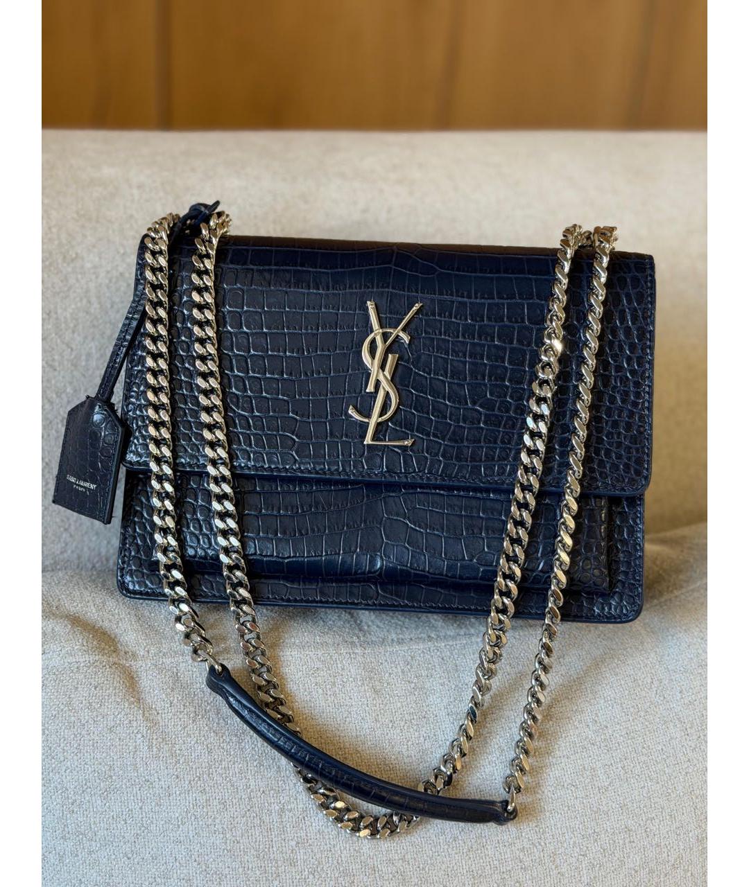 SAINT LAURENT Темно-синяя кожаная сумка через плечо, фото 2