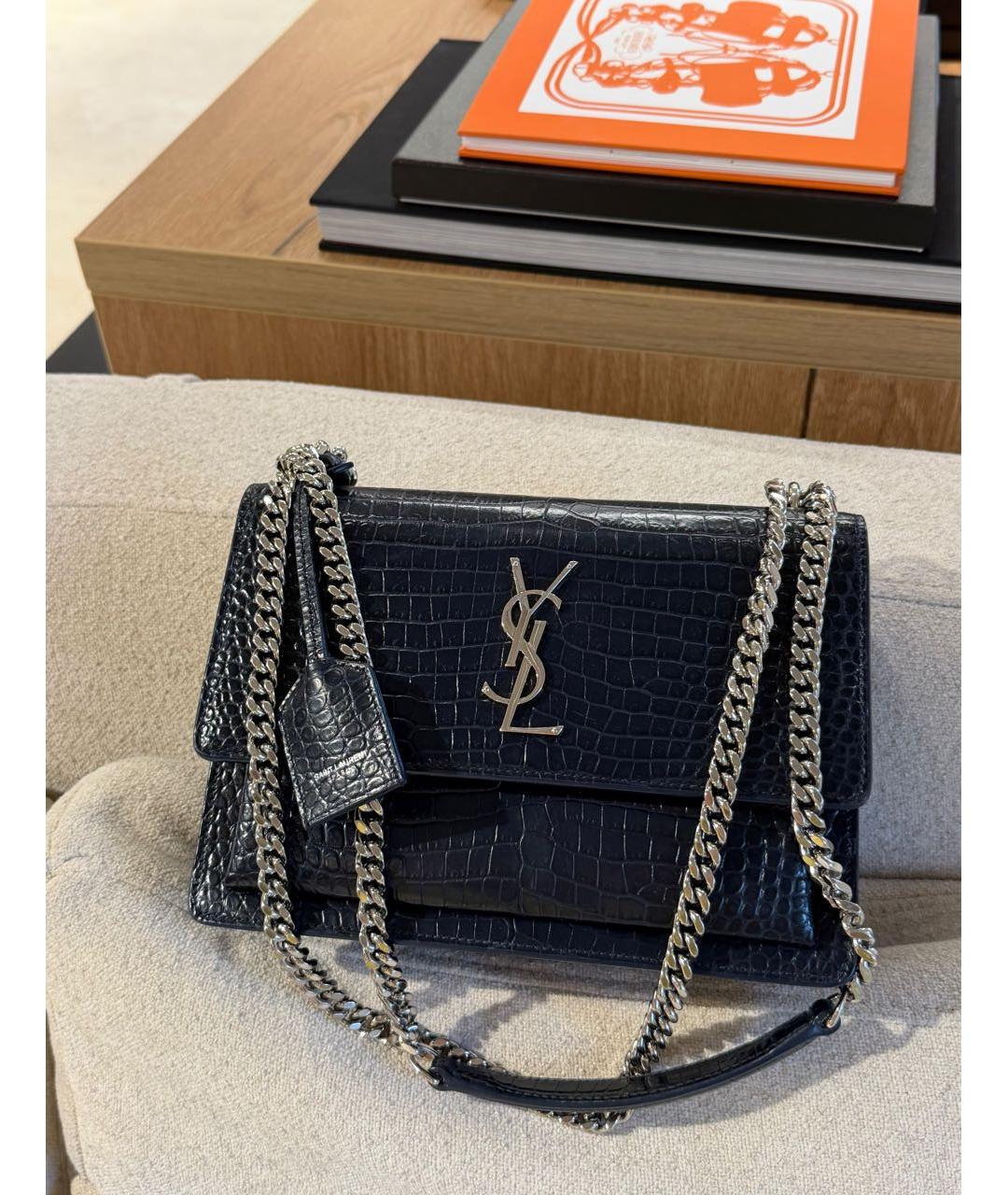 SAINT LAURENT Темно-синяя кожаная сумка через плечо, фото 4
