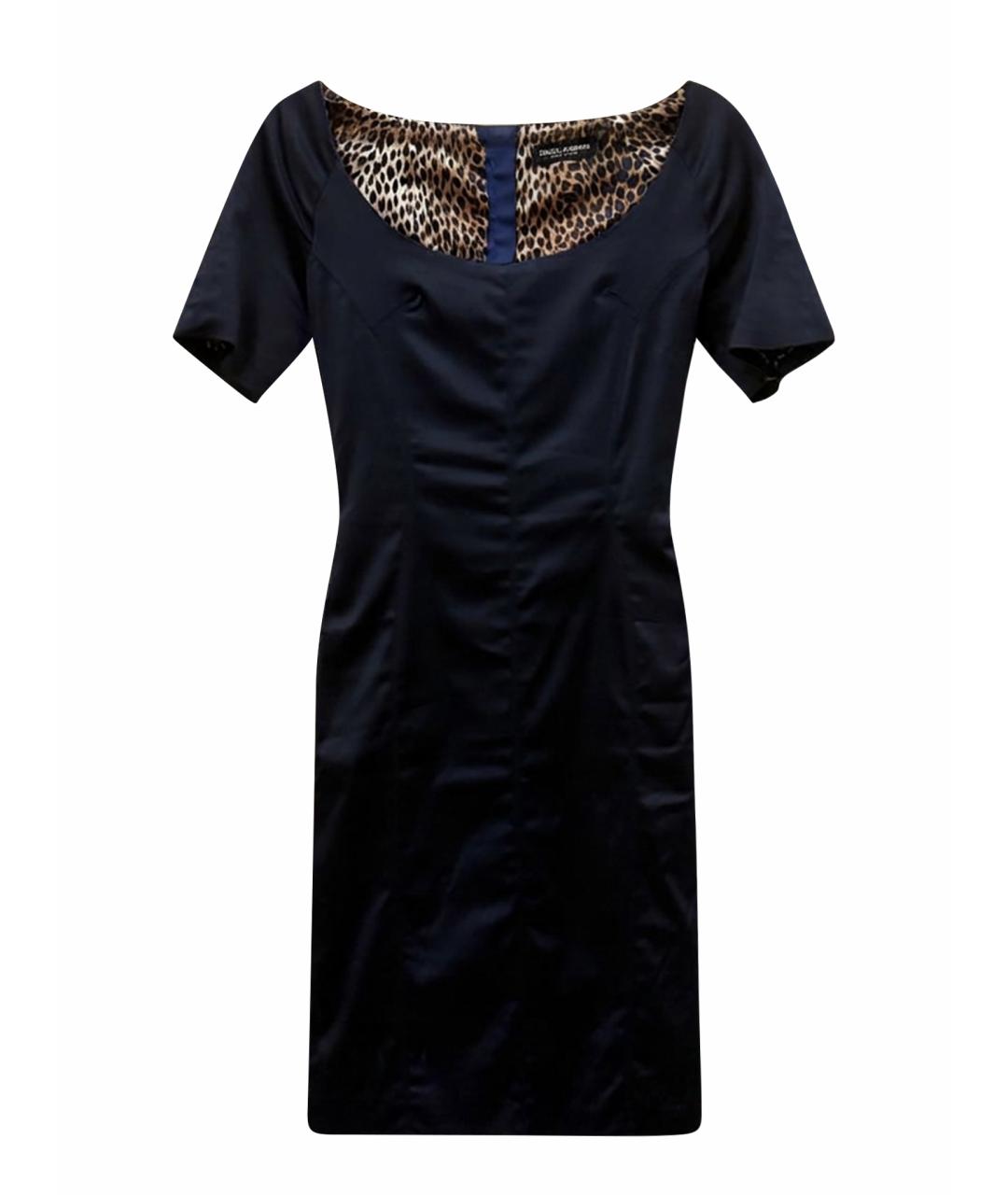 DOLCE&GABBANA Темно-синее атласное коктейльное платье, фото 1