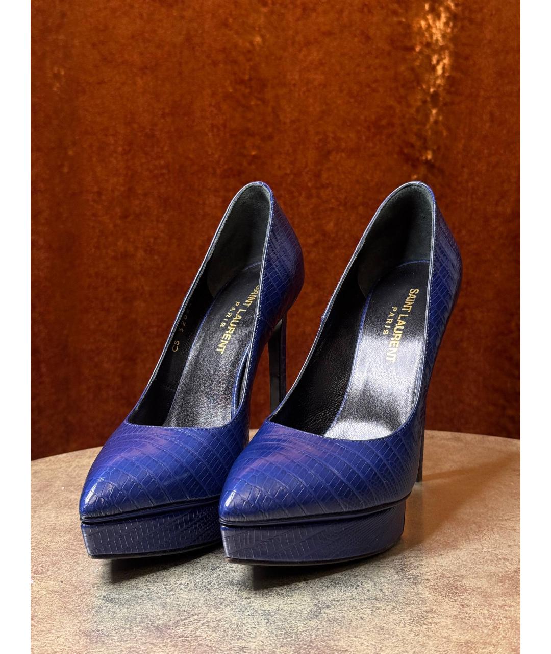 SAINT LAURENT Синие кожаные туфли, фото 2