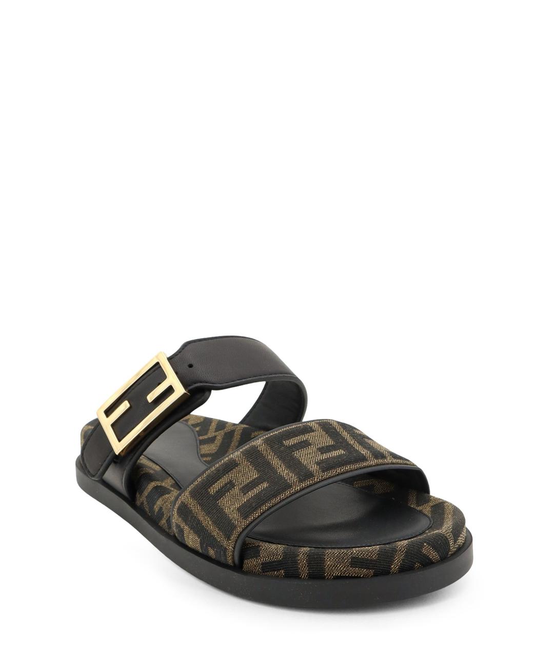 FENDI Коричневые текстильные шлепанцы, фото 2