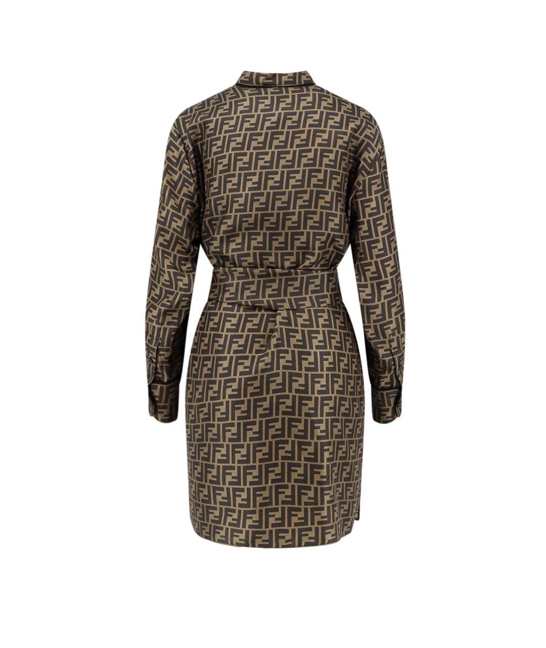 FENDI Коричневое шелковое повседневное платье, фото 2