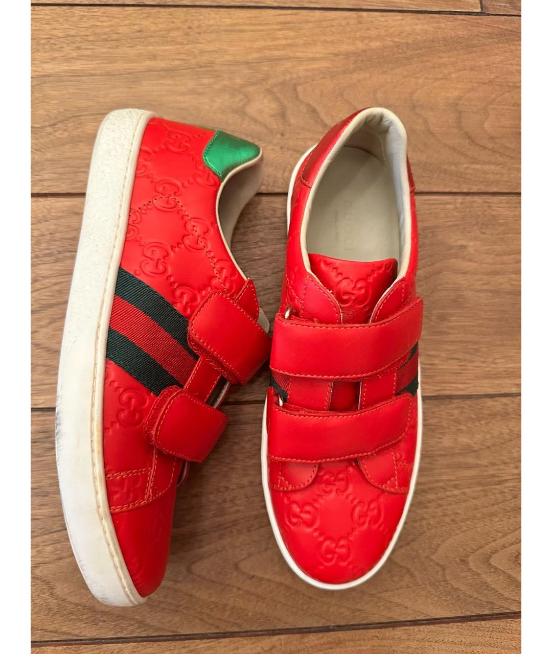 GUCCI Красные кожаные кеды, фото 3
