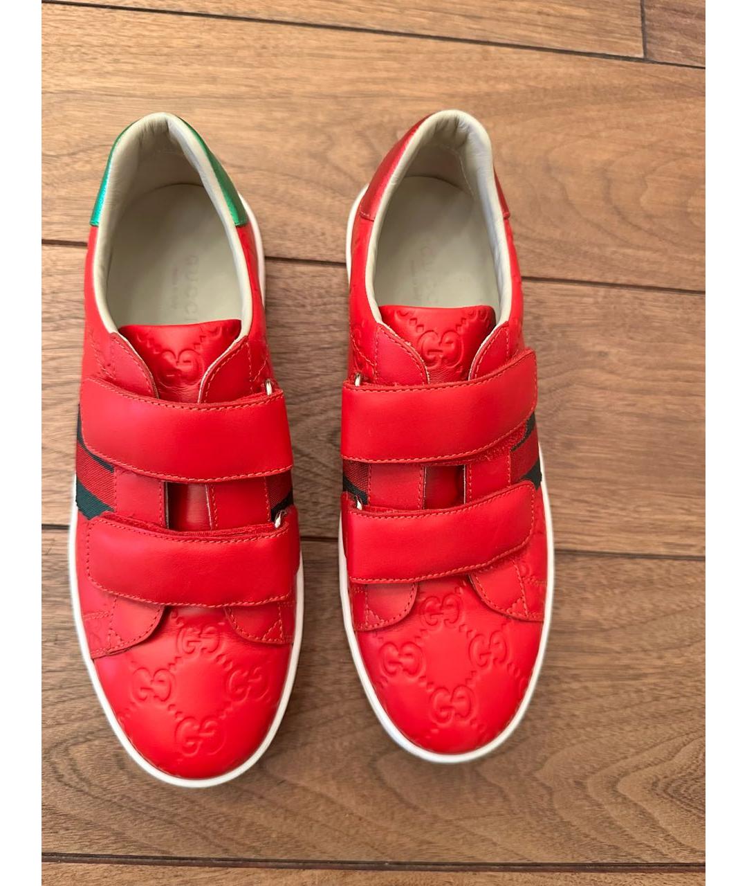 GUCCI Красные кожаные кеды, фото 2