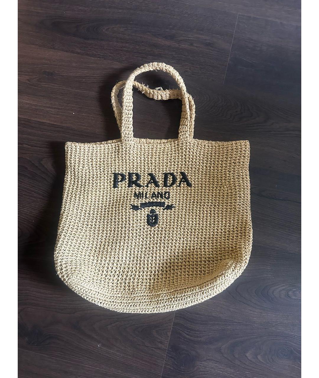 PRADA Бежевая рафиевая пляжная сумка, фото 3