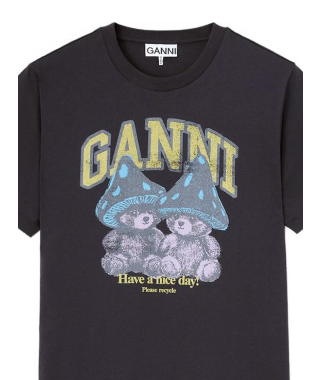 GANNI Черная хлопковая футболка, фото 2