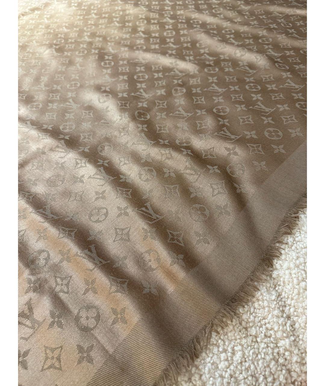LOUIS VUITTON Бежевый шелковый шарф, фото 8
