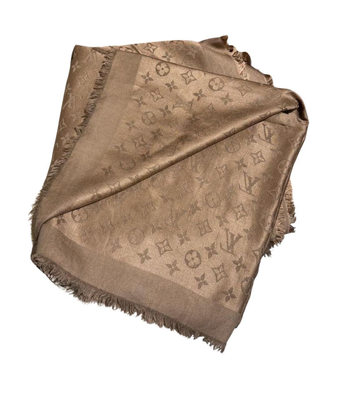 LOUIS VUITTON Бежевый шелковый шарф, фото 1