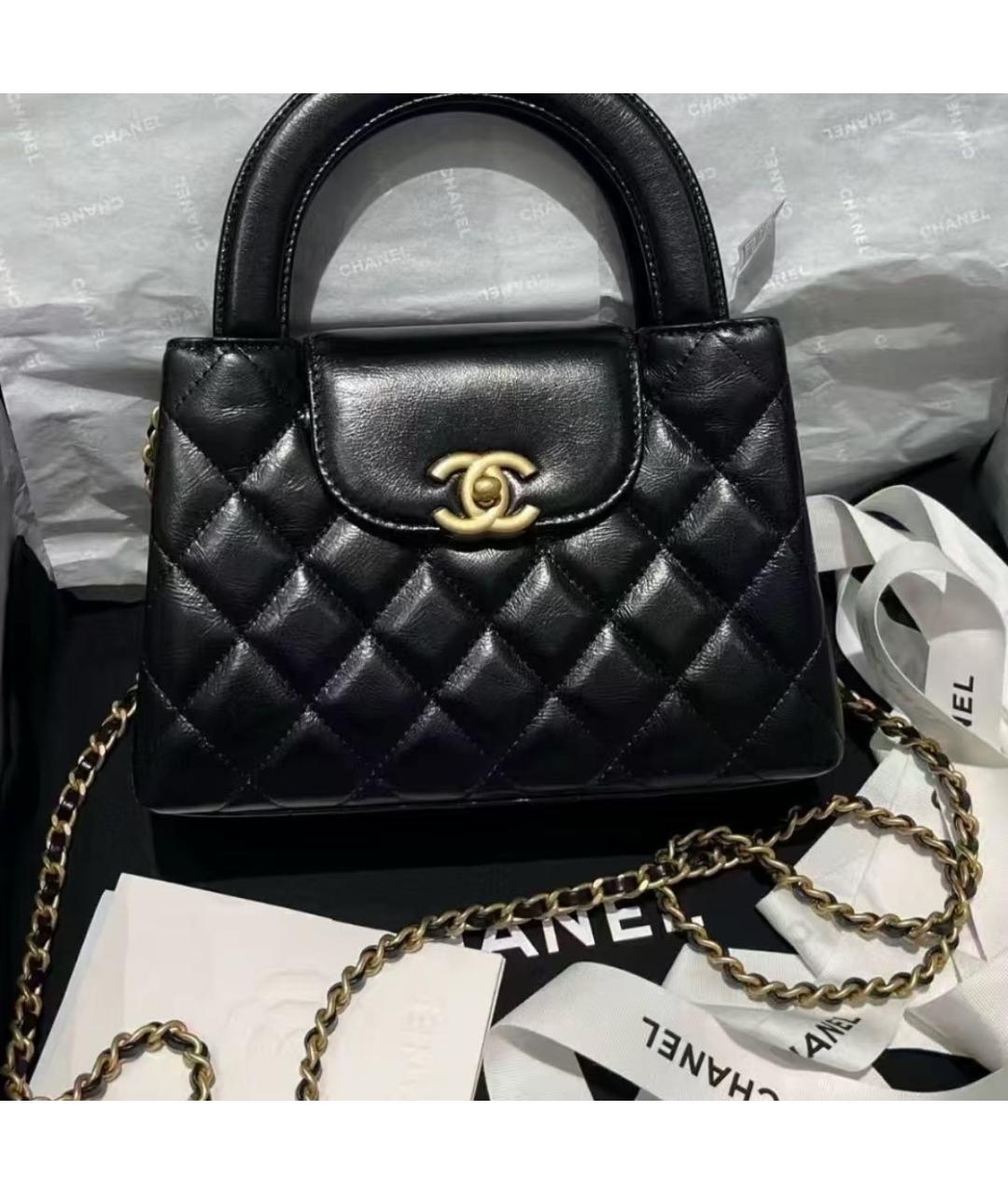 CHANEL Черная кожаная сумка с короткими ручками, фото 7