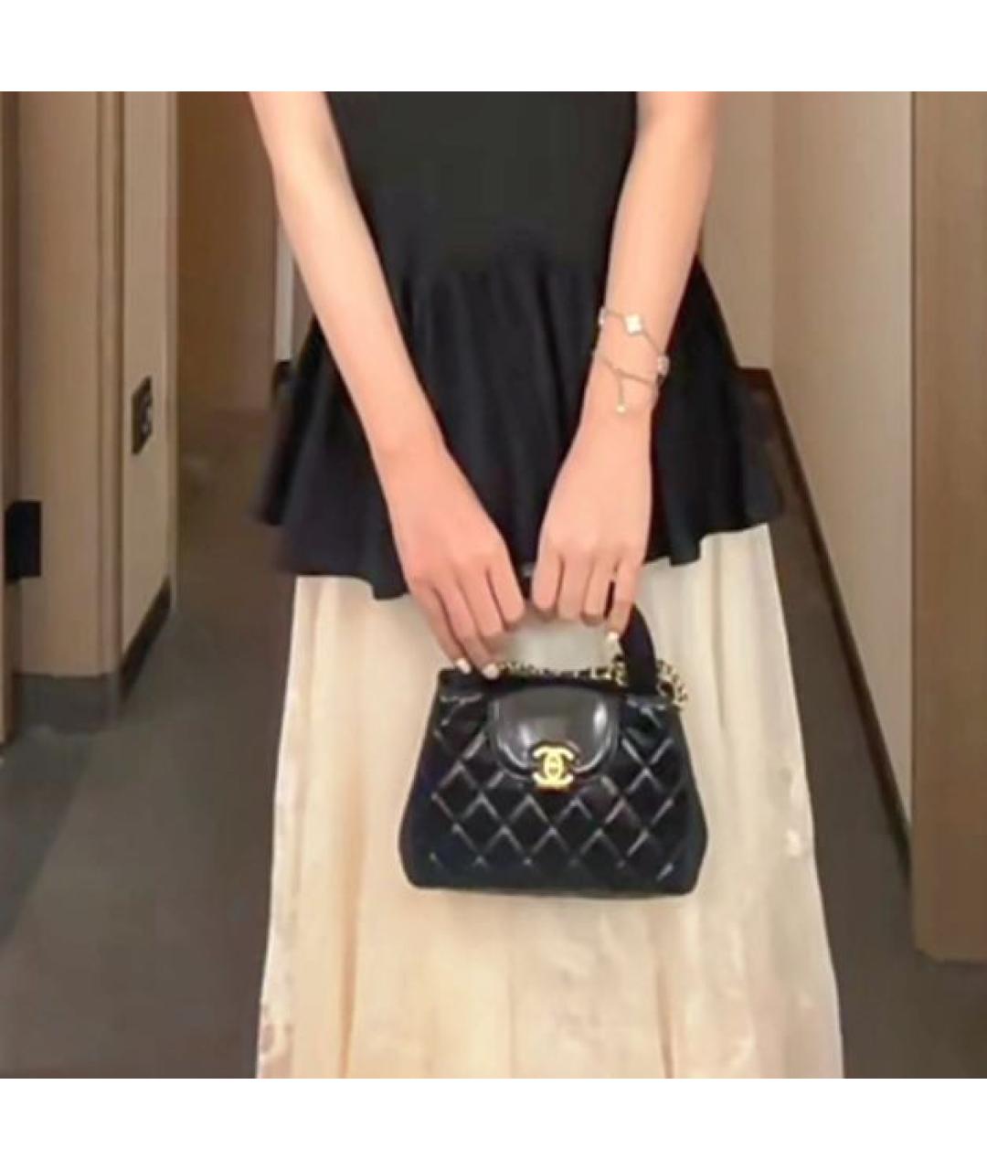 CHANEL Черная кожаная сумка с короткими ручками, фото 5