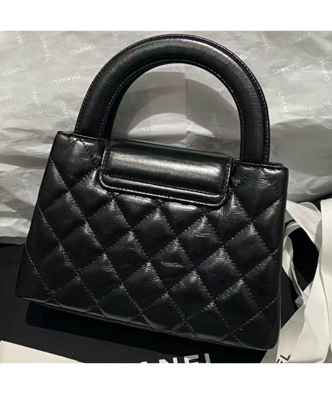 CHANEL Черная кожаная сумка с короткими ручками, фото 8
