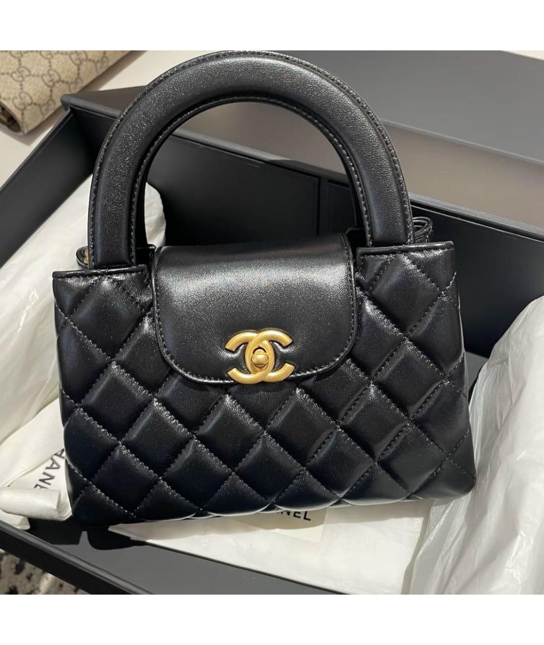 CHANEL Черная кожаная сумка с короткими ручками, фото 6