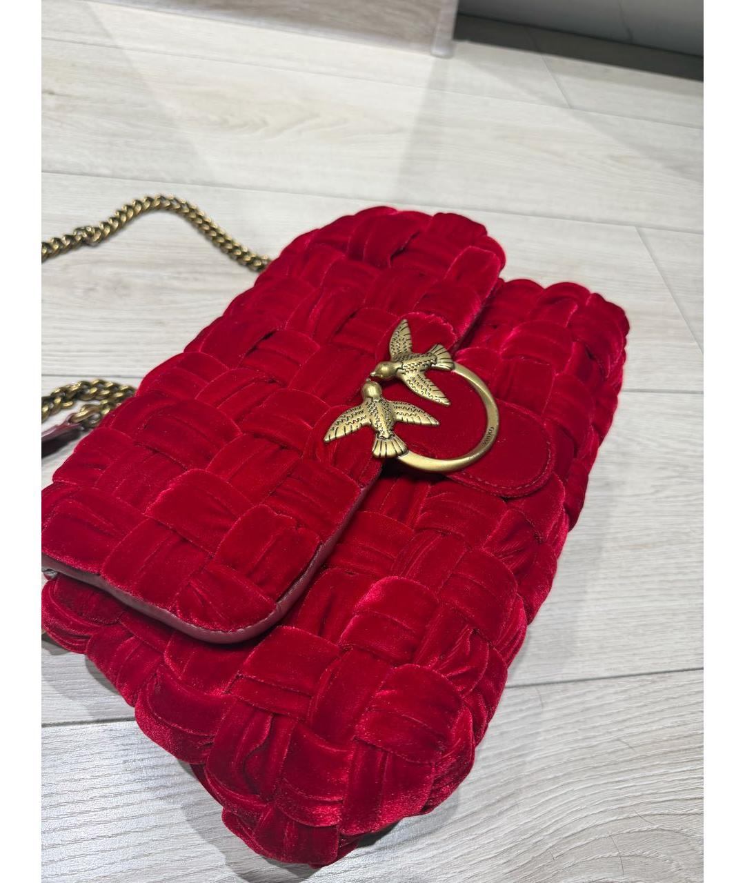 PINKO Красная бархатная сумка через плечо, фото 3