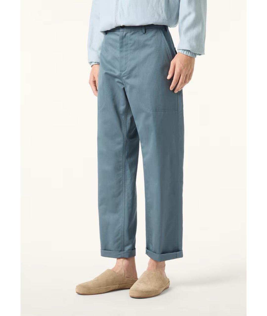 LORO PIANA Голубые хлопковые повседневные брюки, фото 4