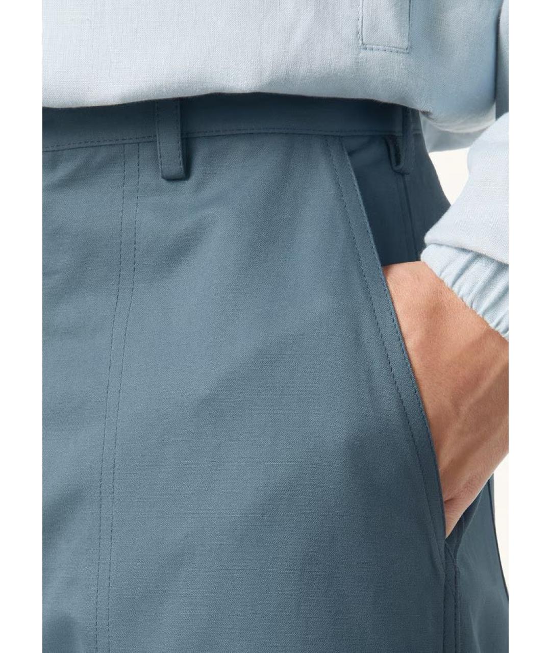 LORO PIANA Голубые хлопковые повседневные брюки, фото 3