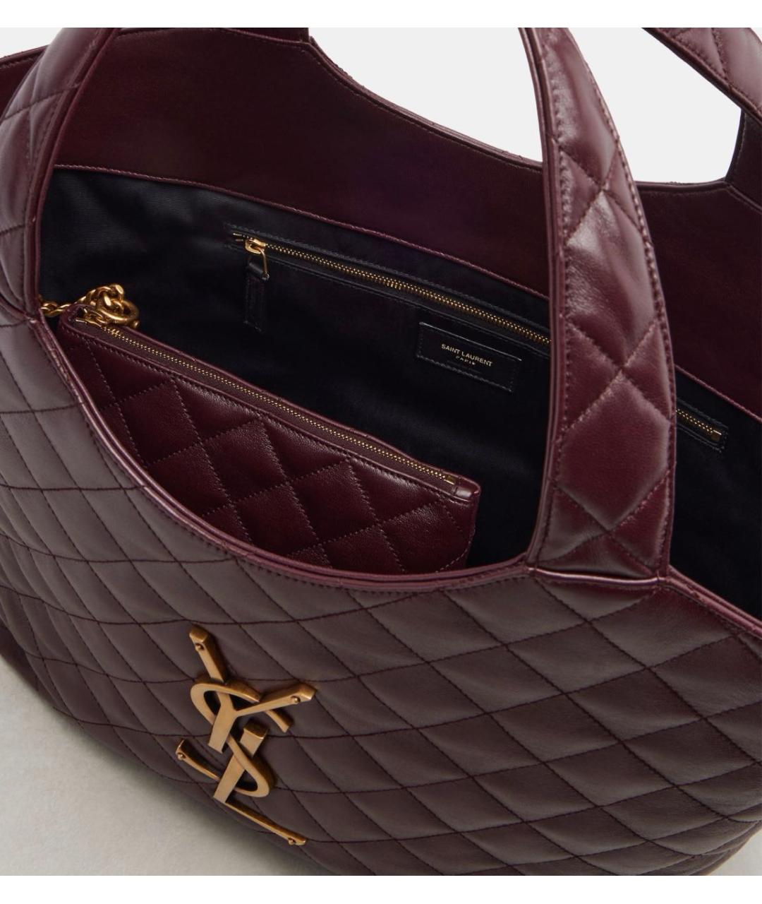 SAINT LAURENT Бордовая кожаная сумка тоут, фото 4