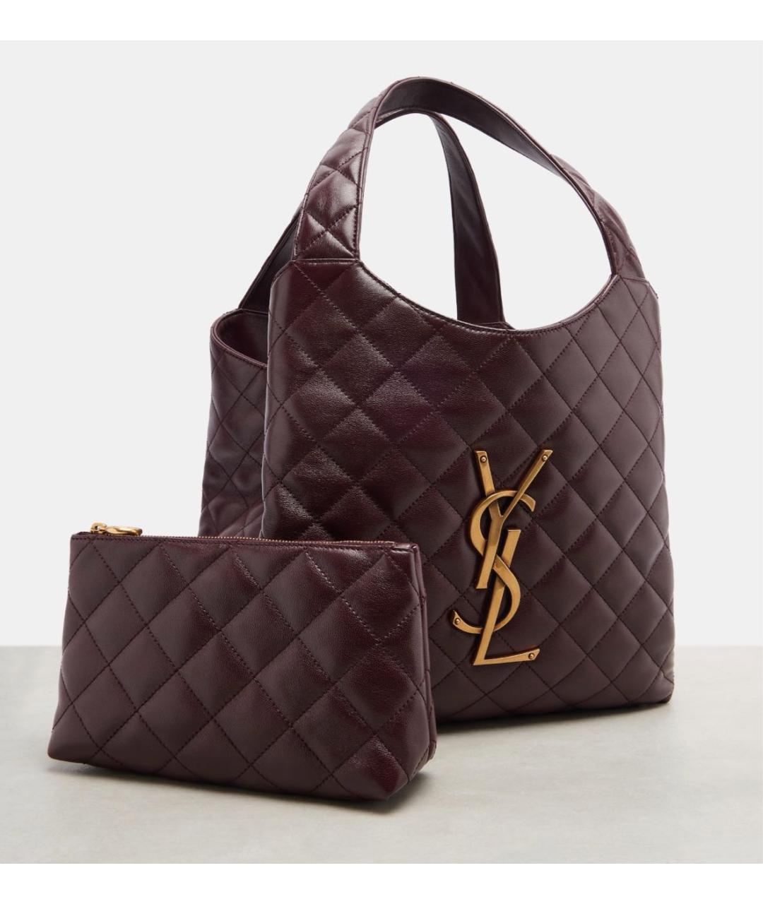 SAINT LAURENT Бордовая кожаная сумка тоут, фото 3