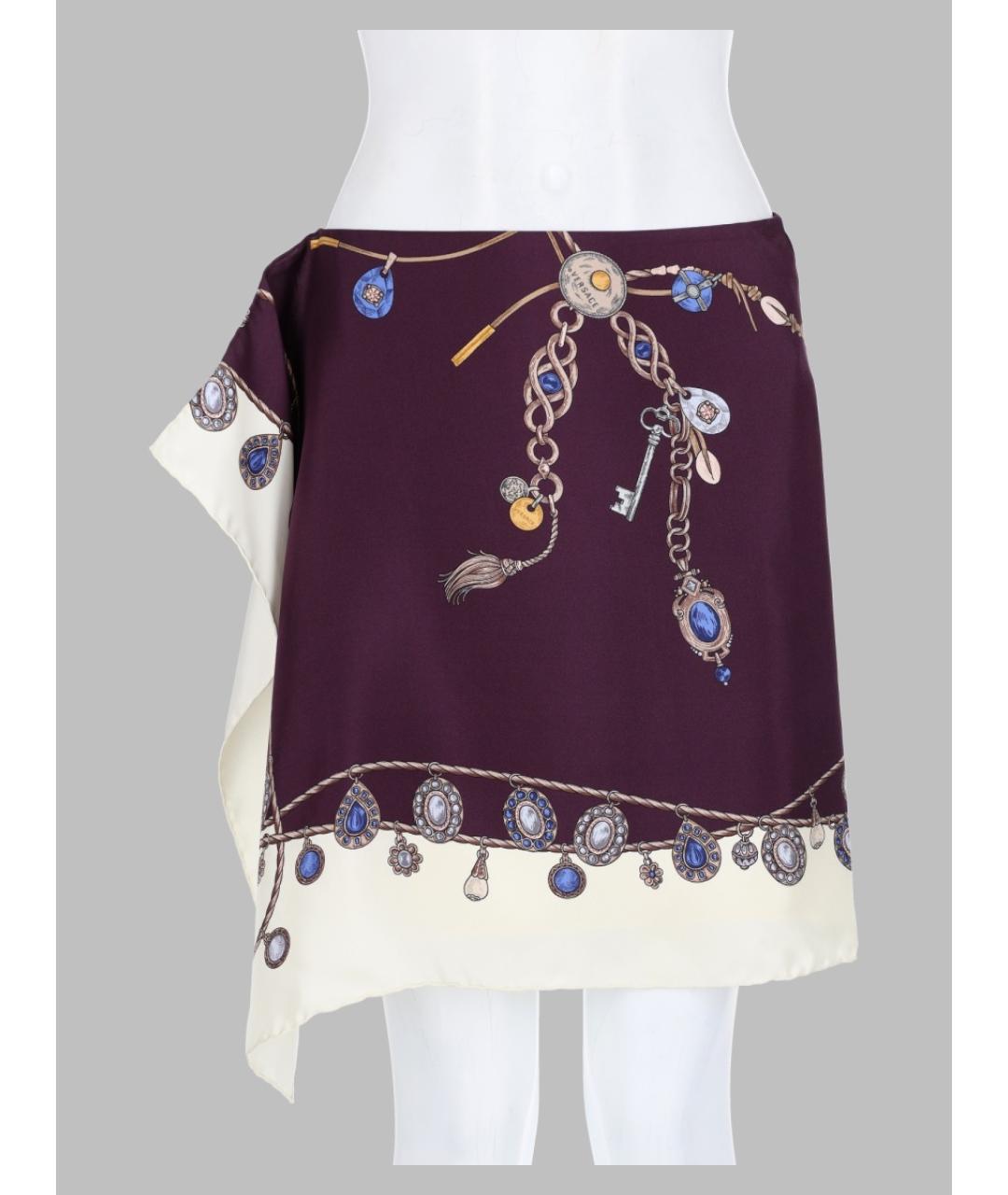 VERSACE Фиолетовая шелковая юбка мини, фото 2