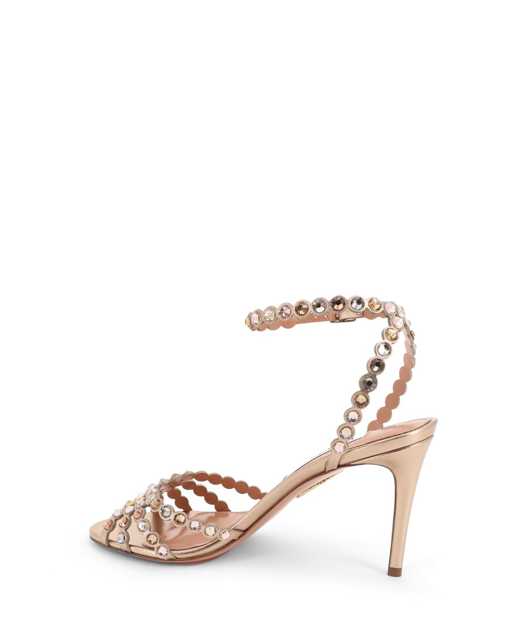 AQUAZZURA Золотые кожаные босоножки, фото 3