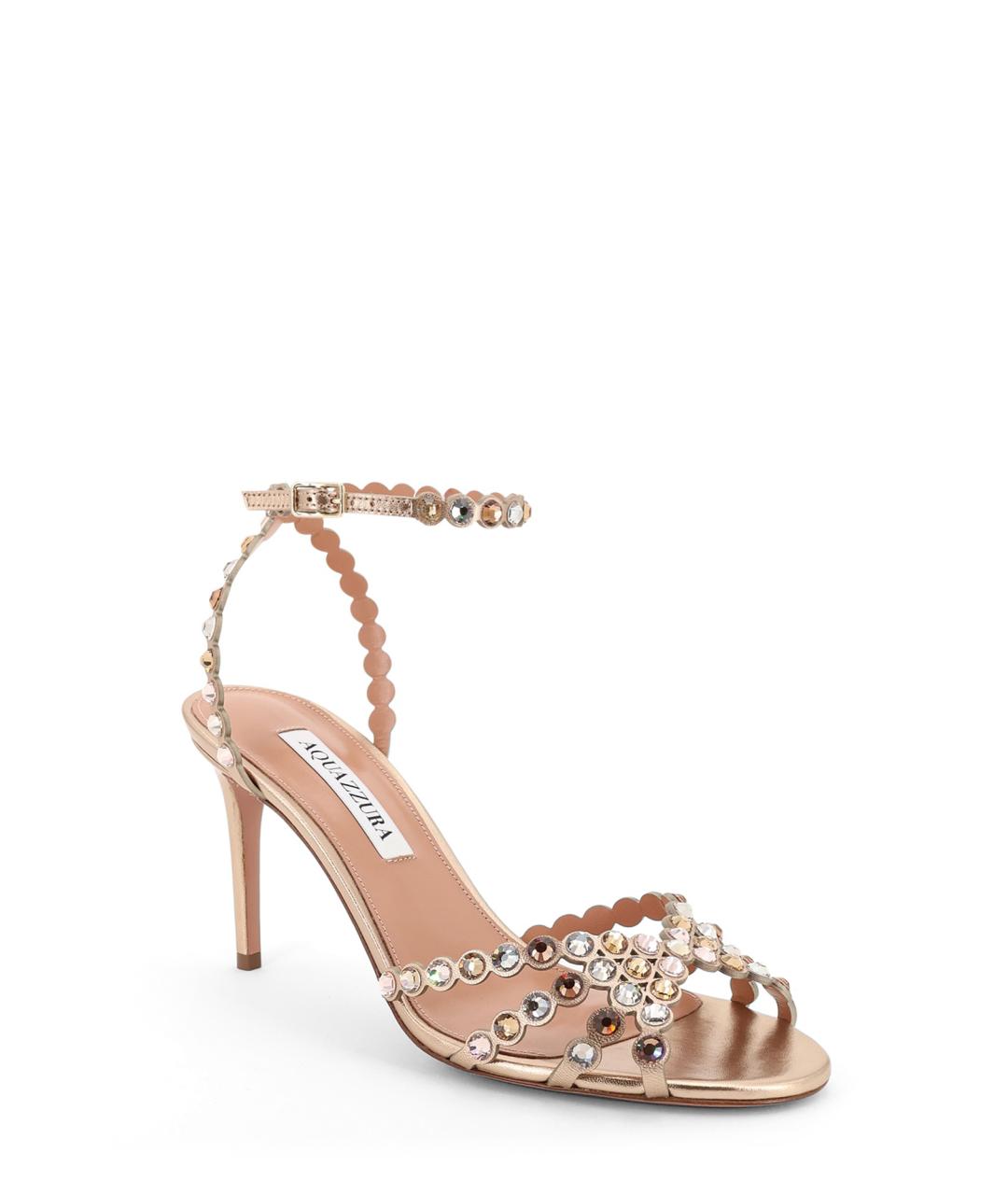 AQUAZZURA Золотые кожаные босоножки, фото 2