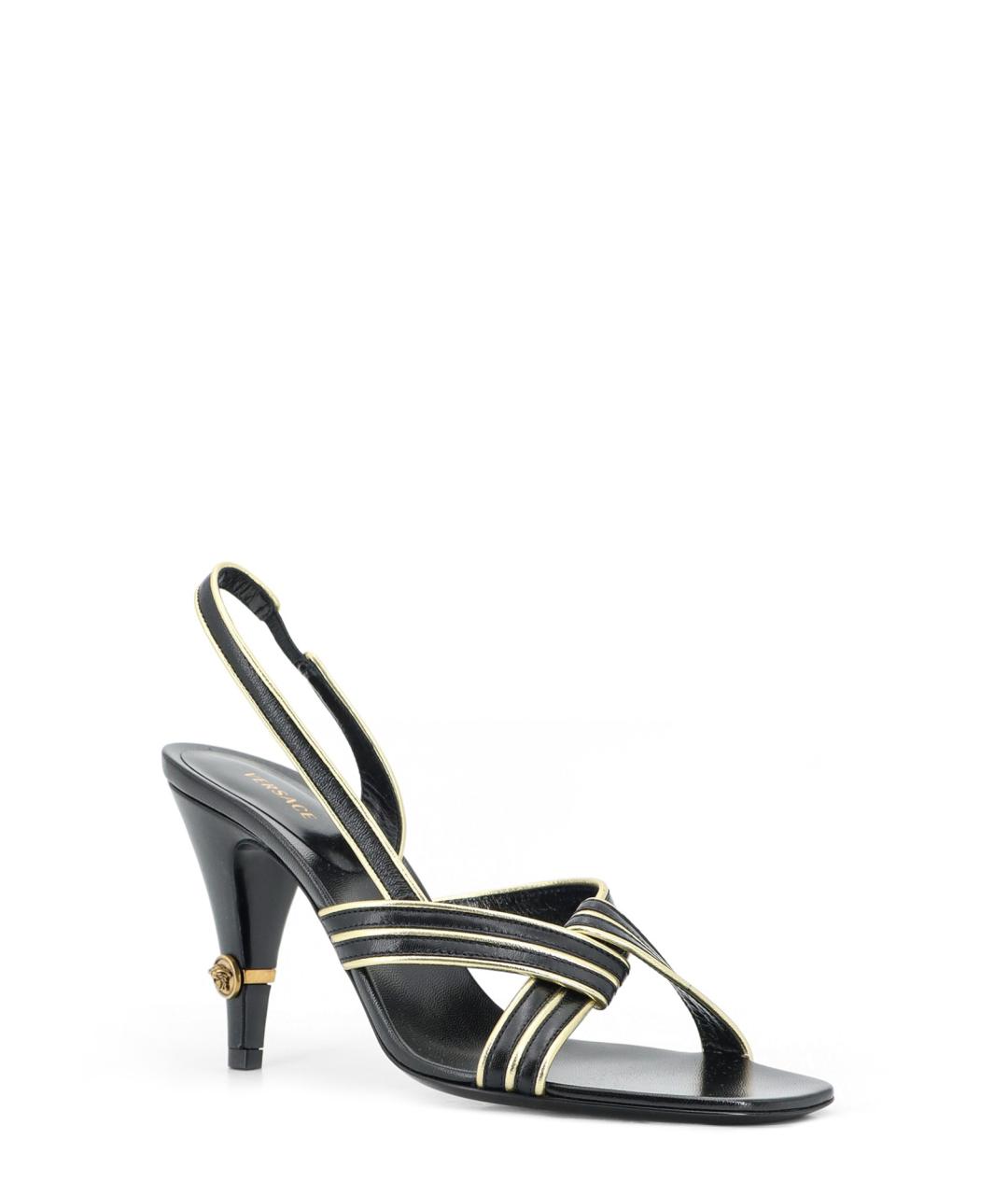 VERSACE Черные кожаные босоножки, фото 2