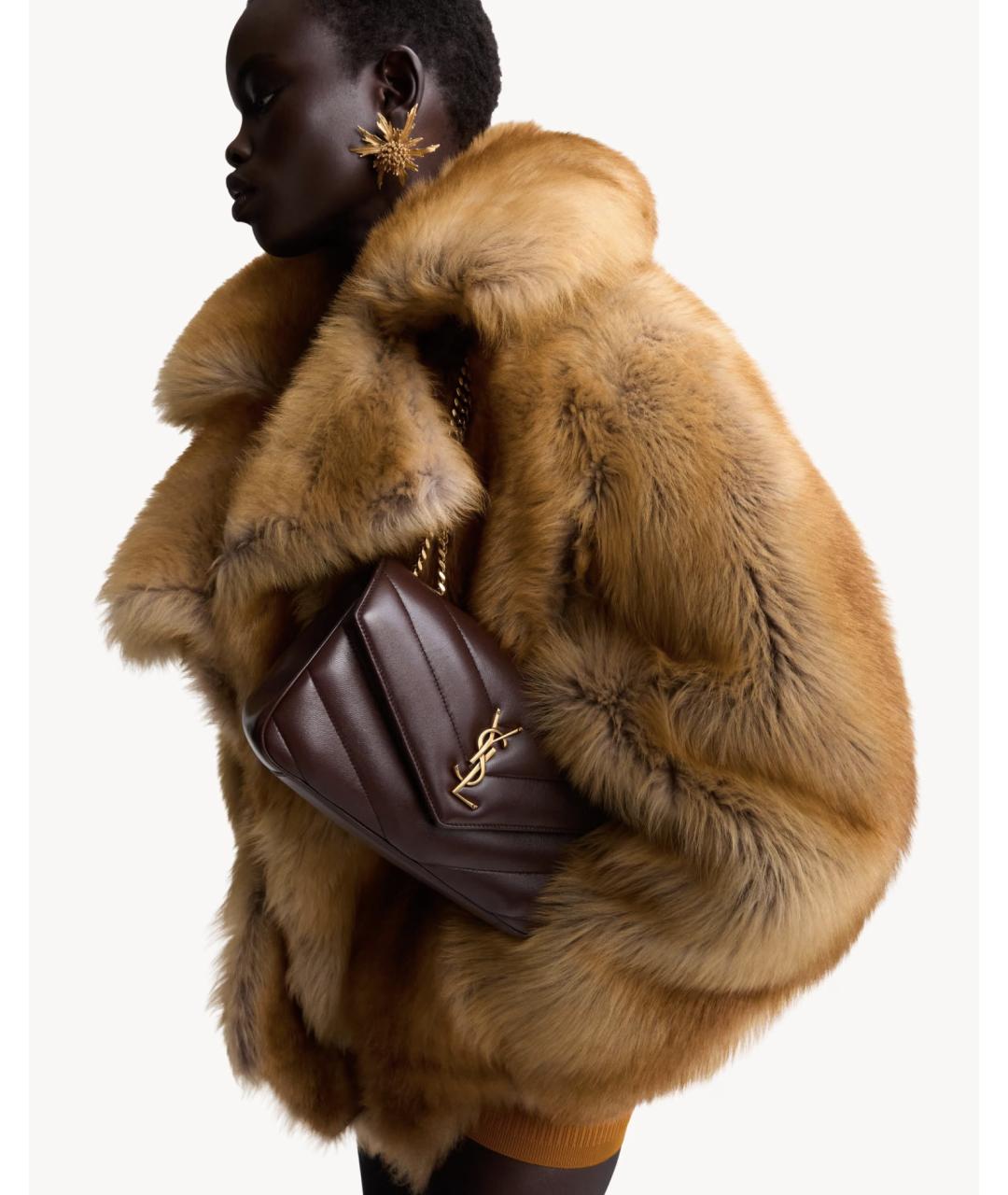 SAINT LAURENT Коричневая кожаная сумка через плечо, фото 2