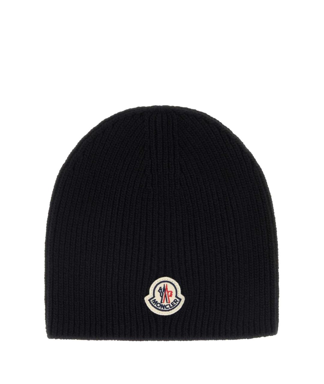 MONCLER Черная шерстяная шапка, фото 1