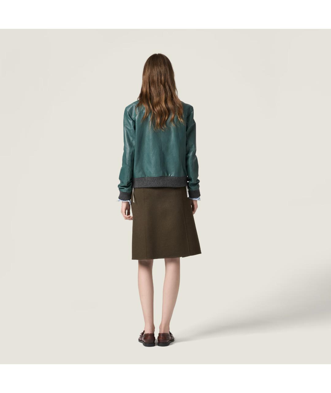 MIU MIU Зеленая кожаная куртка, фото 3