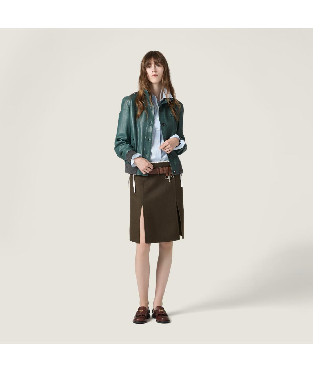 MIU MIU Зеленая кожаная куртка, фото 4