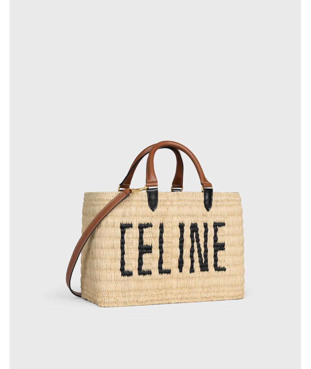 CELINE Бежевая рафиевая сумка тоут, фото 2