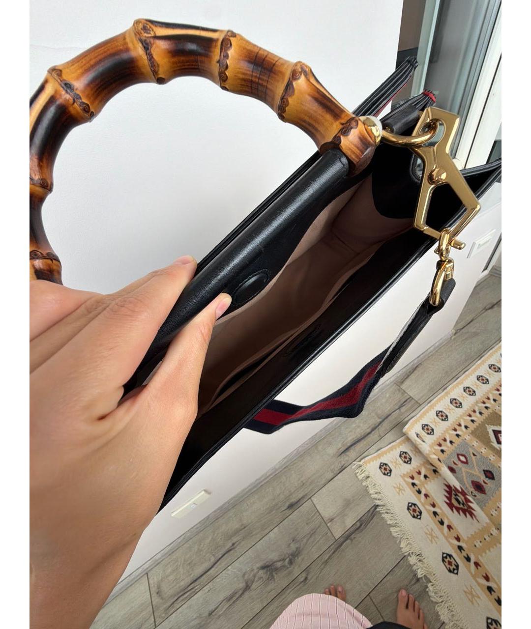 GUCCI Черная кожаная сумка тоут, фото 4