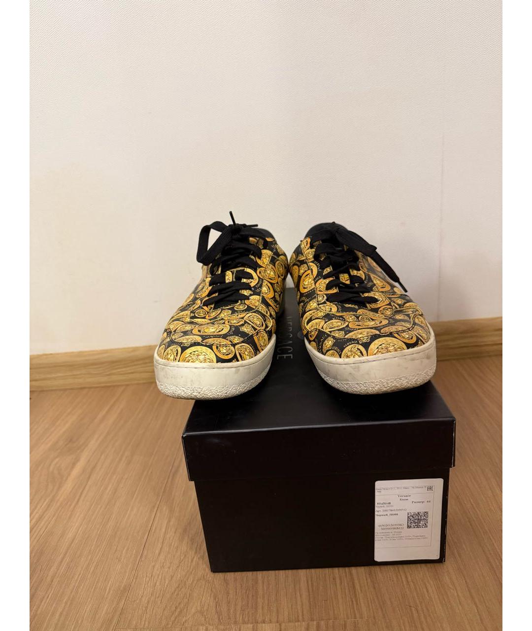 VERSACE Золотые кожаные низкие кроссовки / кеды, фото 2