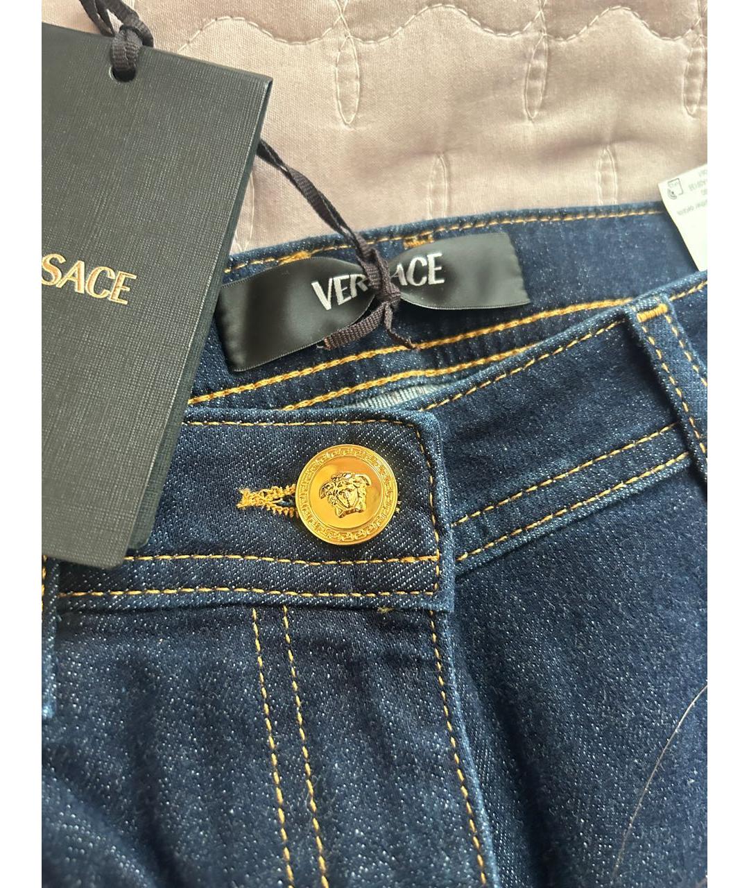 VERSACE Темно-синие хлопковые джинсы слим, фото 2