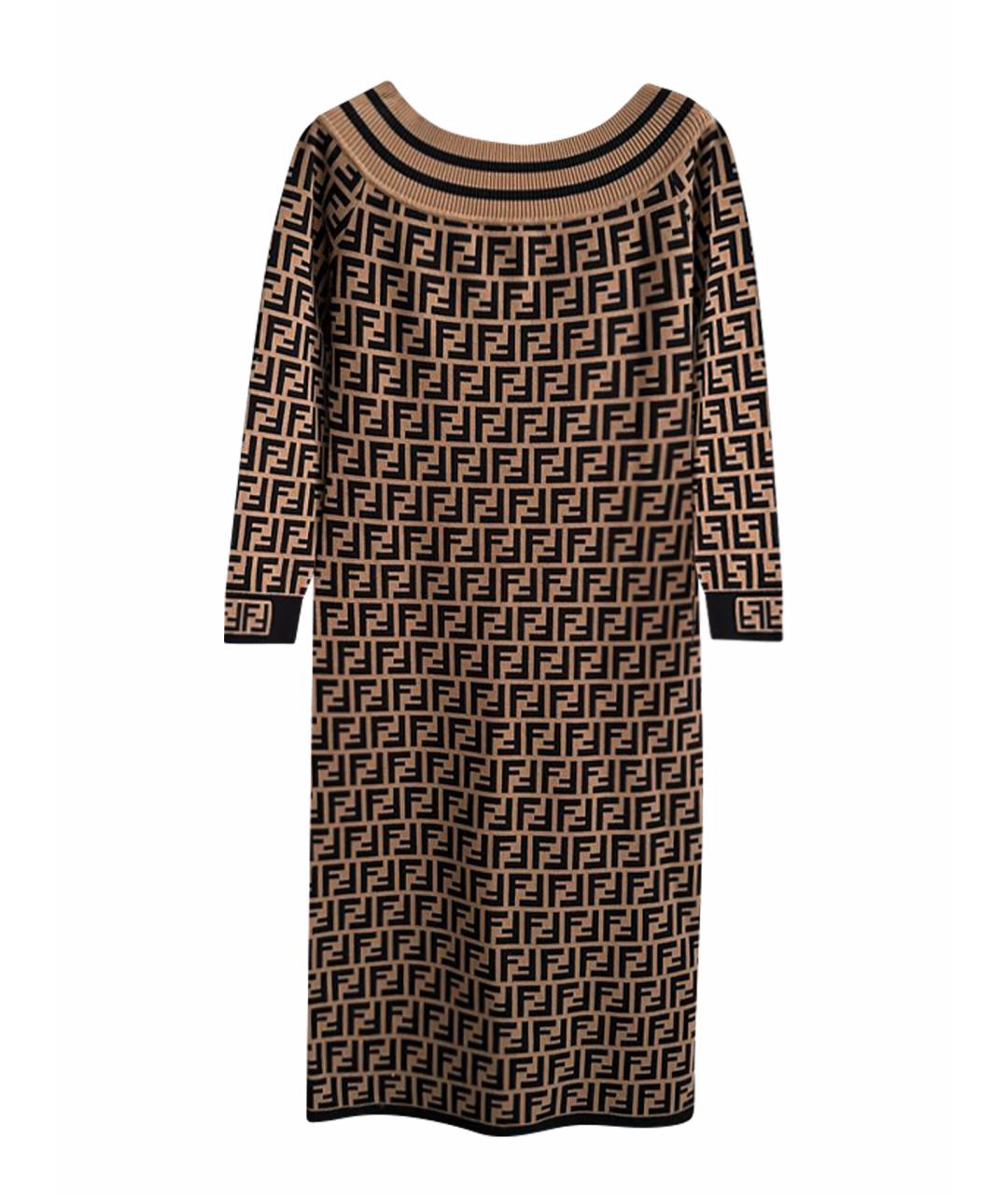 FENDI Коричневое хлопко-эластановое повседневное платье, фото 1