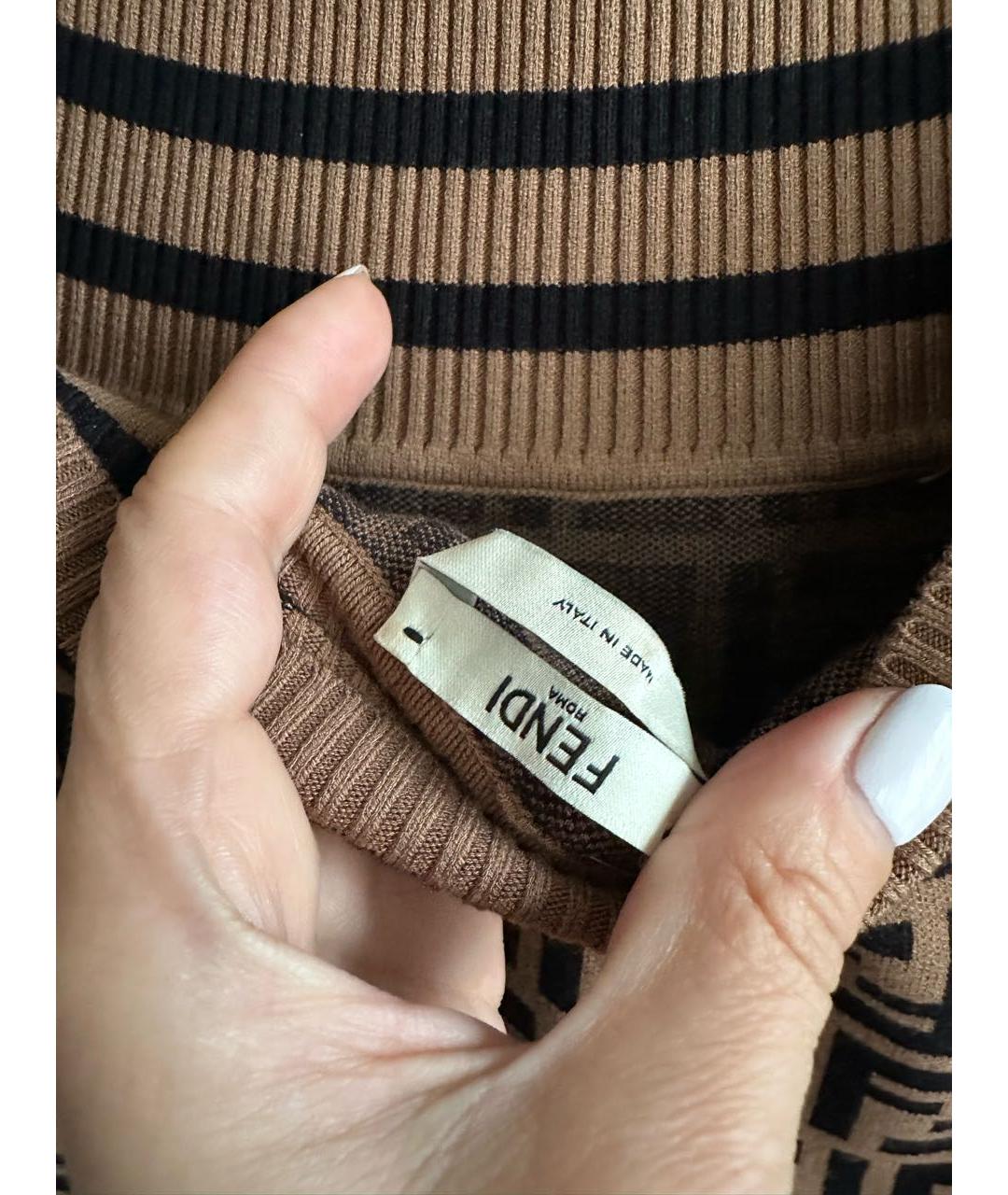 FENDI Коричневое хлопко-эластановое повседневное платье, фото 3