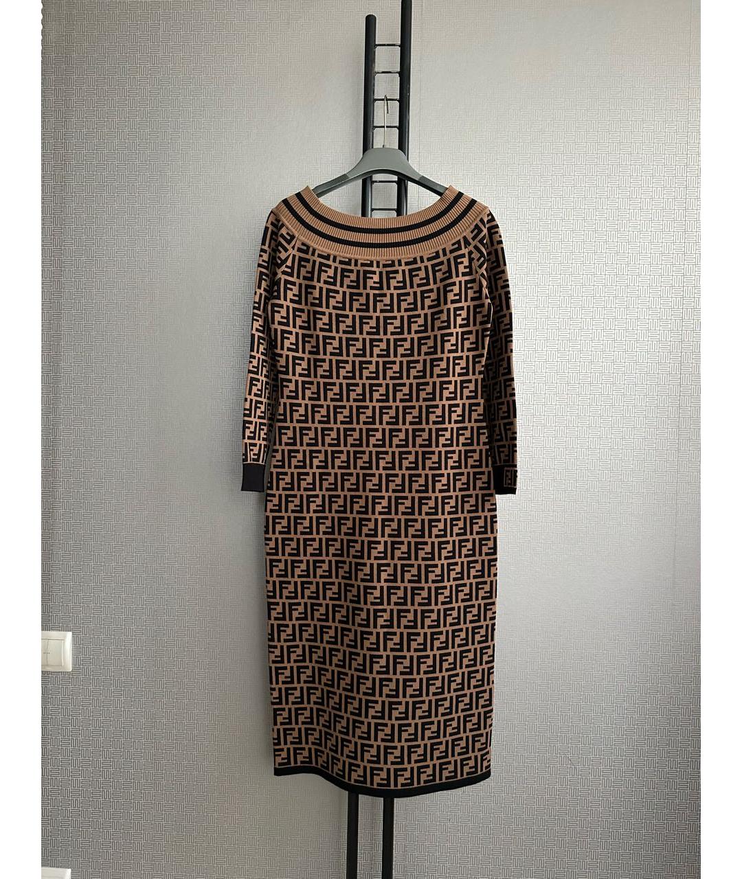 FENDI Коричневое хлопко-эластановое повседневное платье, фото 2