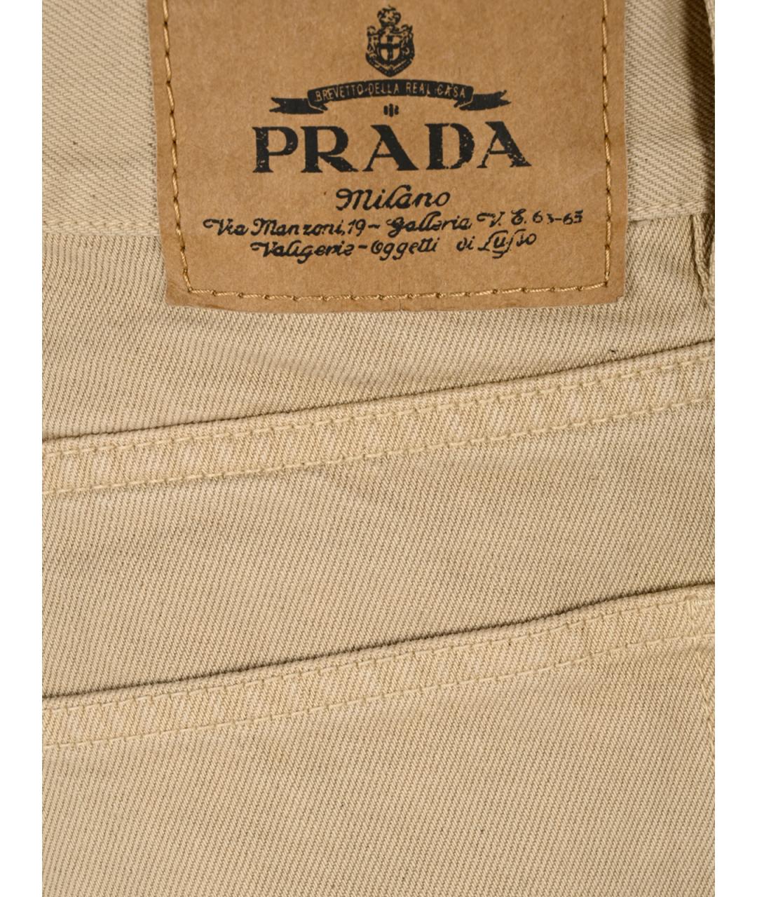 PRADA Бежевые хлопковые повседневные брюки, фото 5