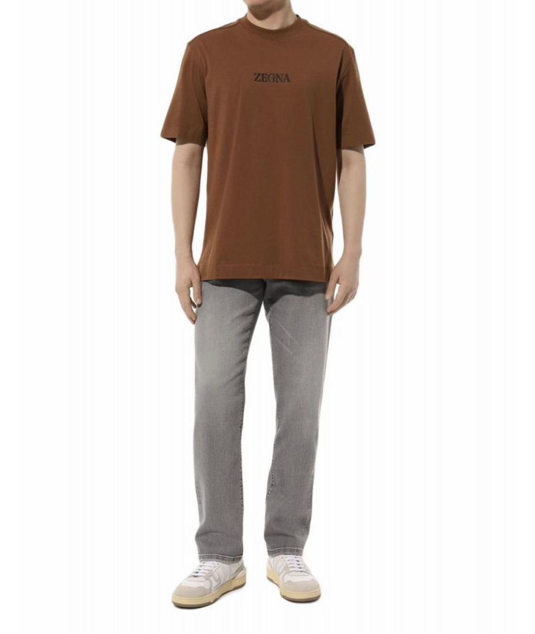 ZEGNA Коричневая хлопковая футболка, фото 5