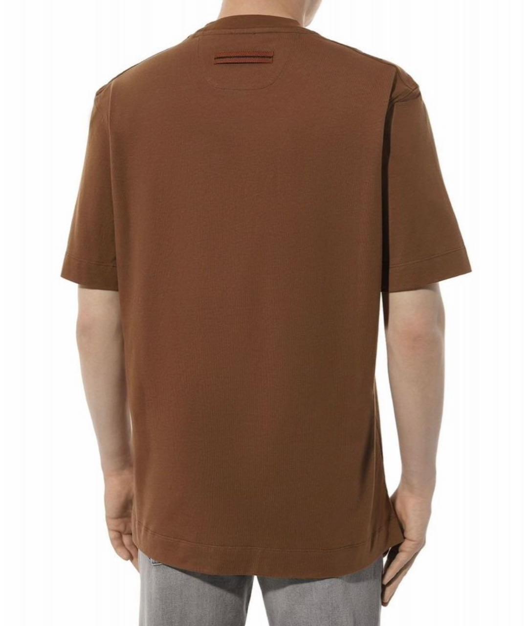 ZEGNA Коричневая хлопковая футболка, фото 2