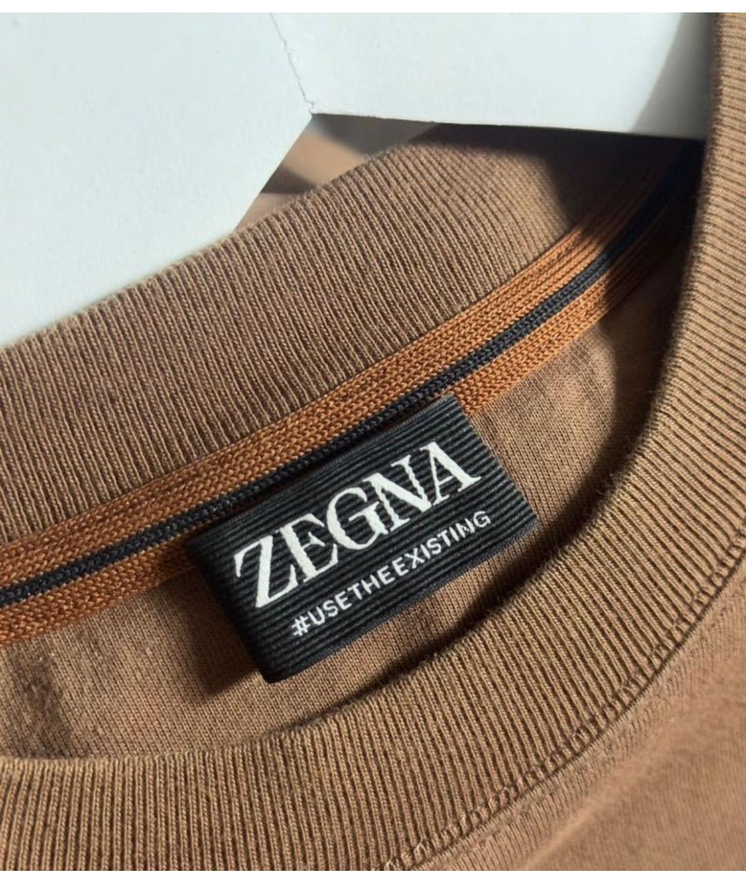 ZEGNA Коричневая хлопковая футболка, фото 7