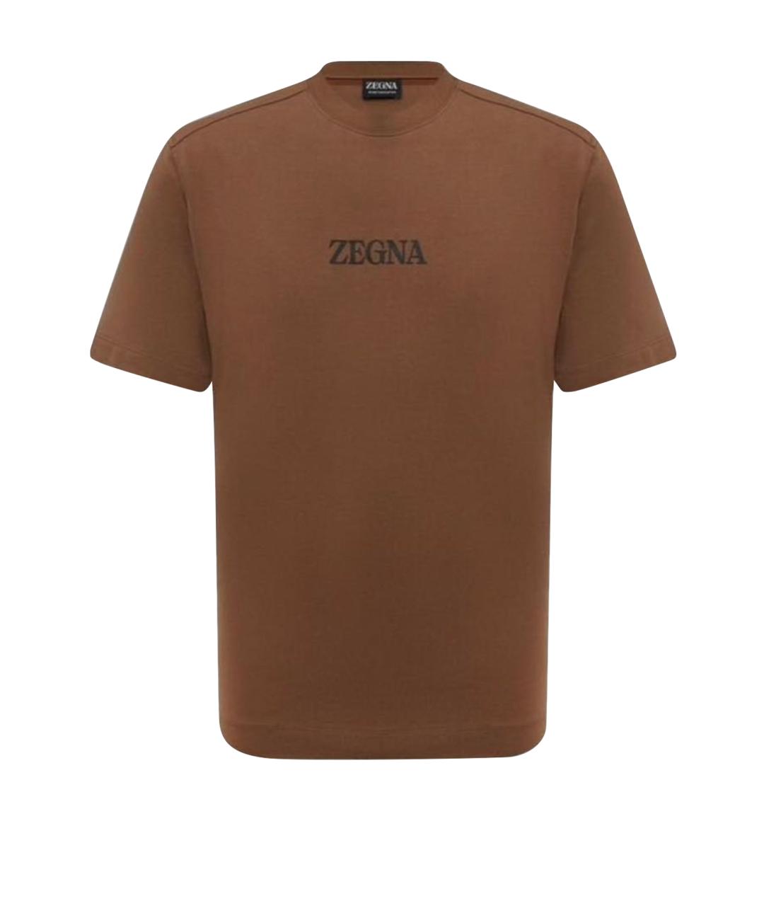 ZEGNA Коричневая хлопковая футболка, фото 1
