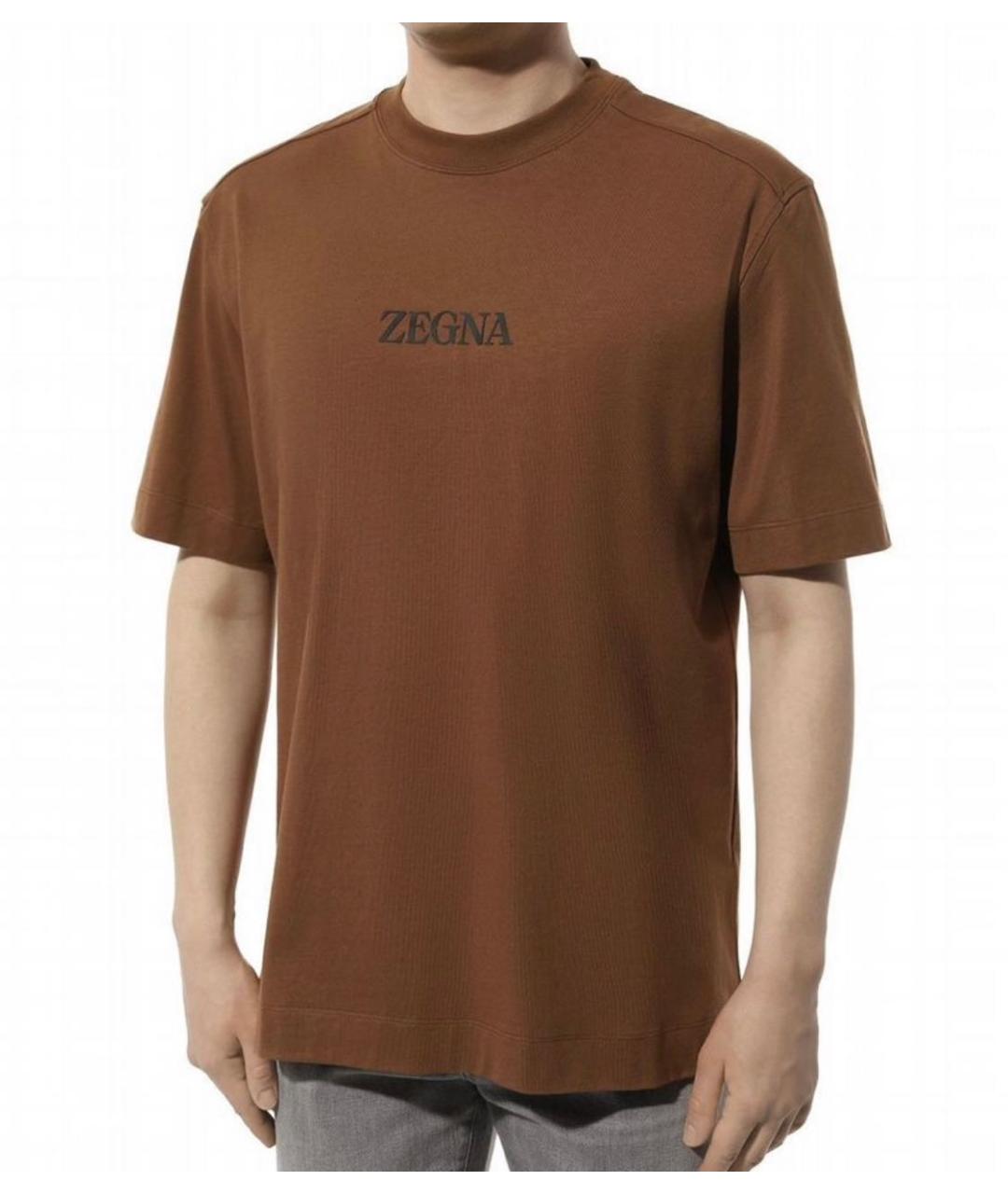 ZEGNA Коричневая хлопковая футболка, фото 9