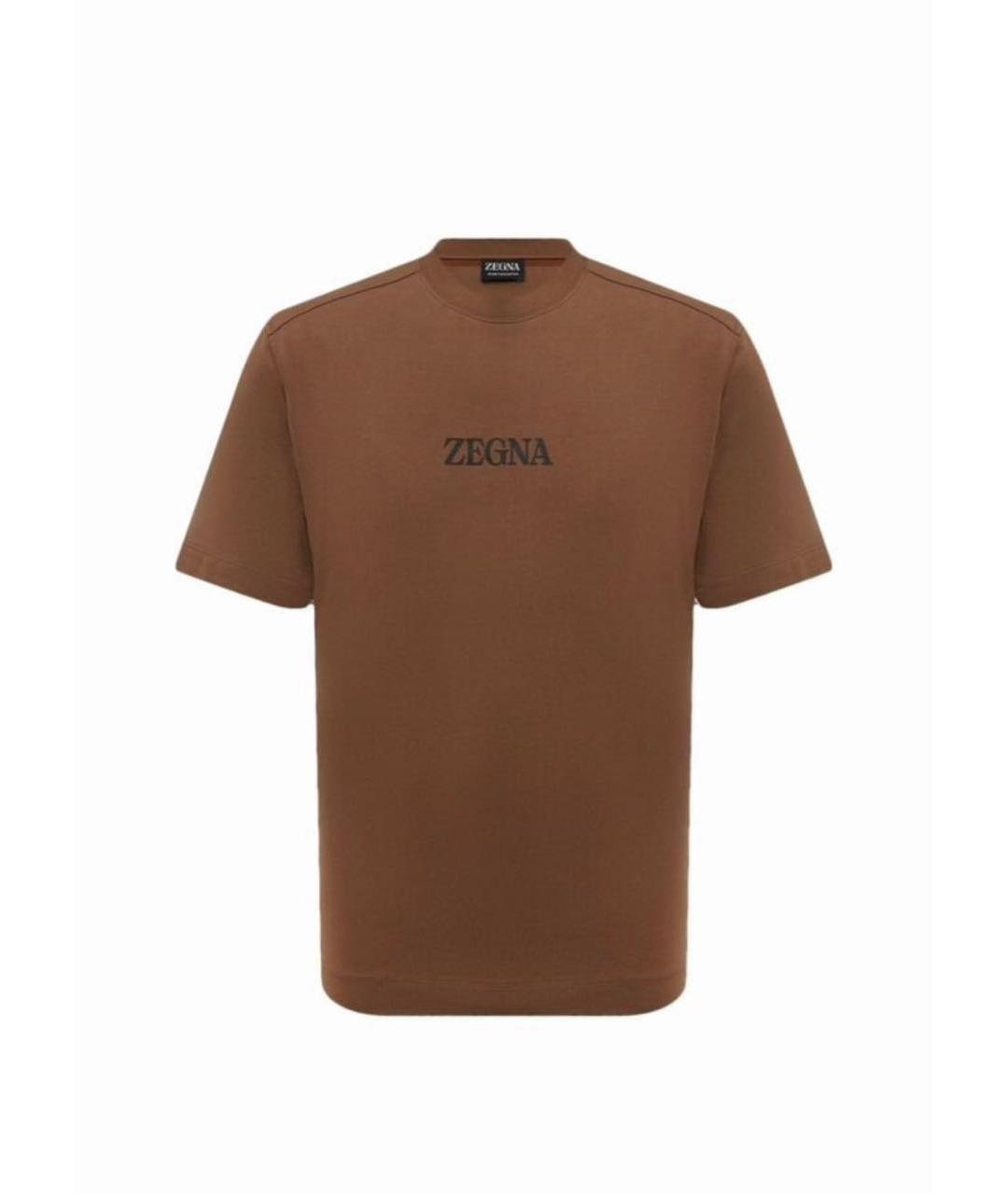 ZEGNA Коричневая хлопковая футболка, фото 6