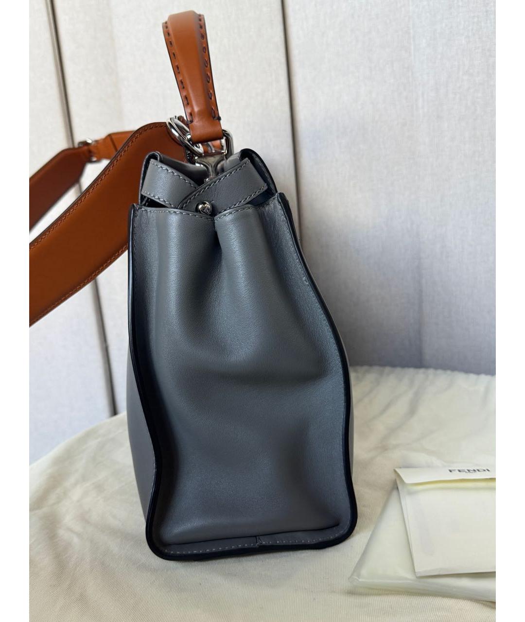 FENDI Серая кожаная сумка тоут, фото 6