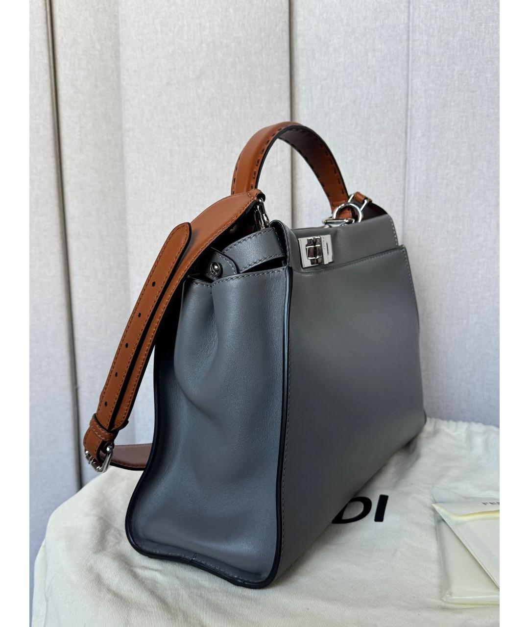 FENDI Серая кожаная сумка тоут, фото 5